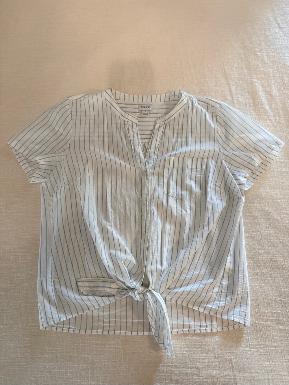 J. Crew White Shirt with Light Blue Pinstripes